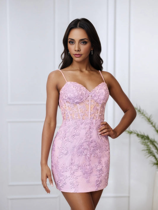 OKBBN charming short slim fit slim shoulder strap lace decal sweetheart Homecoming Dresses