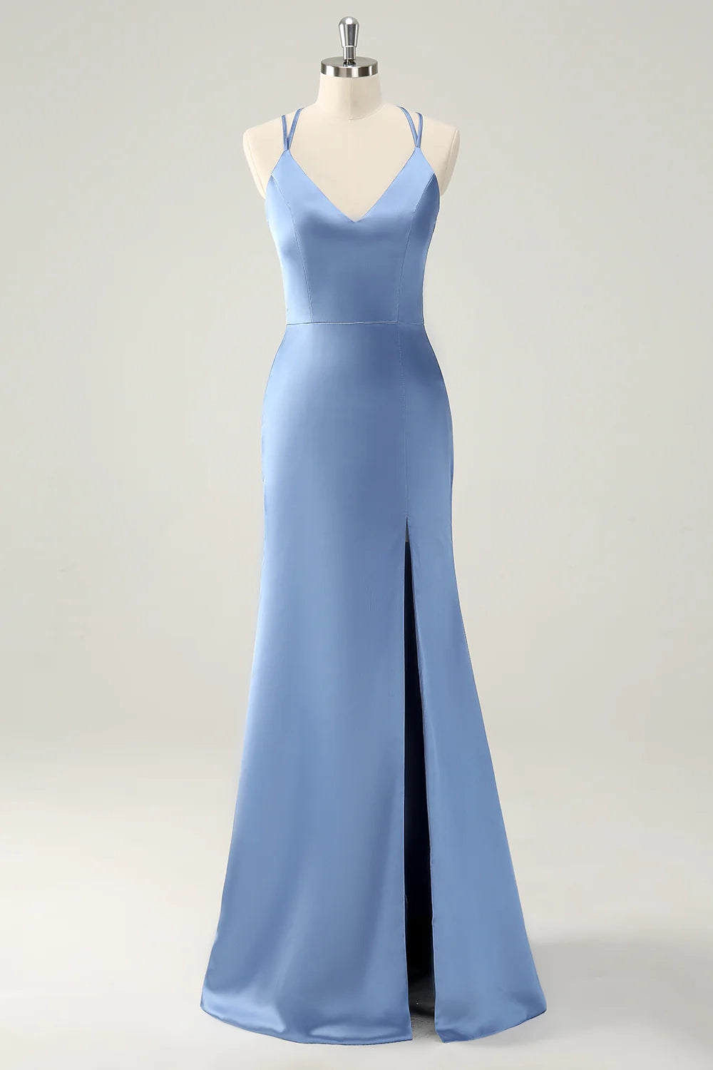 OKBBN charming slim mermaid slim shoulder strap slit long satin Bridesmaid Dresses