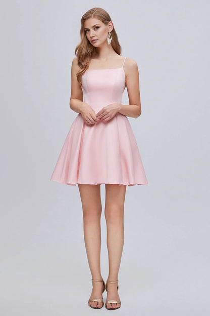 OKBBN charming slim shoulder strap A-line backless short style with back strap Homecoming Dresses