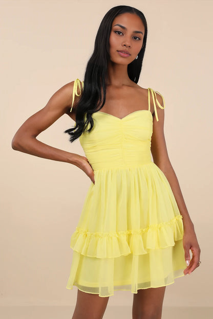 OKBBN chiffon pleated chicken heart collar with adjustable shoulder straps and ruffled edges Homecoming Dresses
