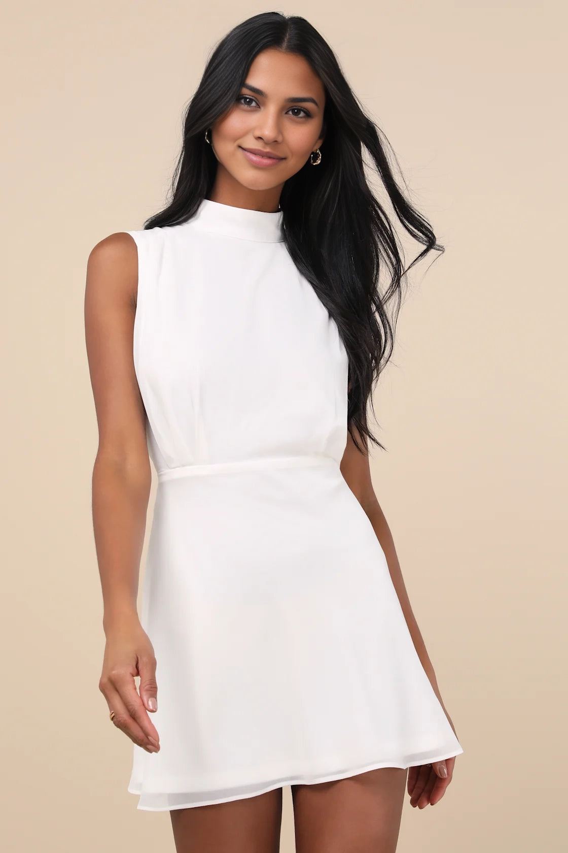 OKBBN classic and elegant chiffon sleeveless stand up collar mini Homecoming Dresses