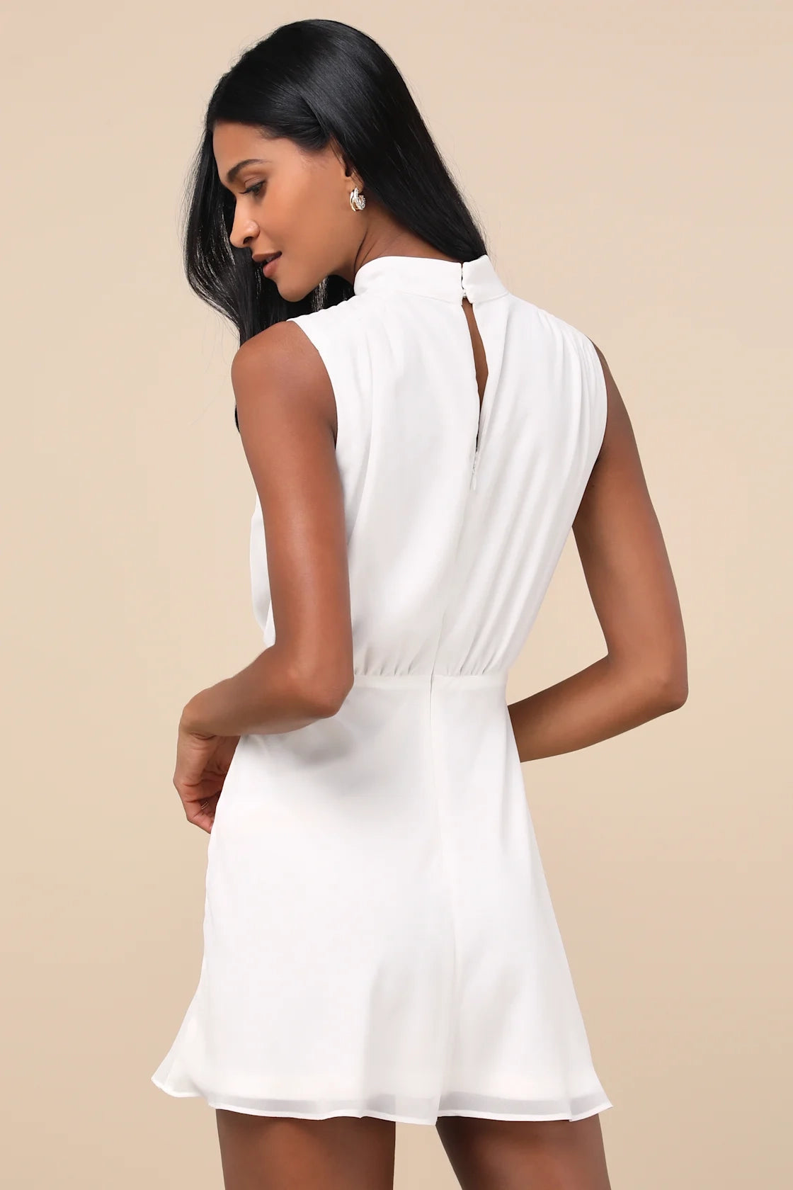 OKBBN classic and elegant chiffon sleeveless stand up collar mini Homecoming Dresses