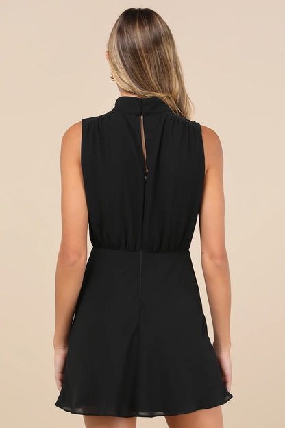 OKBBN classic and elegant chiffon sleeveless stand up collar mini Homecoming Dresses
