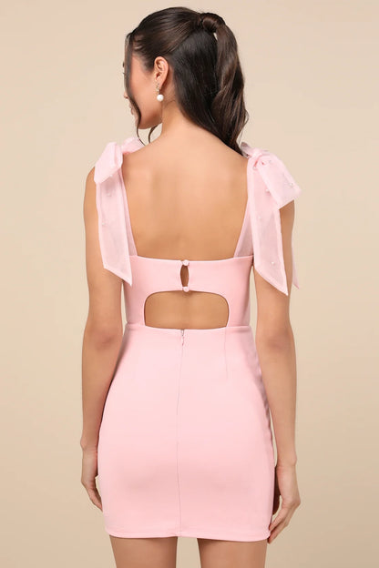 OKBBN cute and charming pearl organza lace up mini Homecoming Dresses