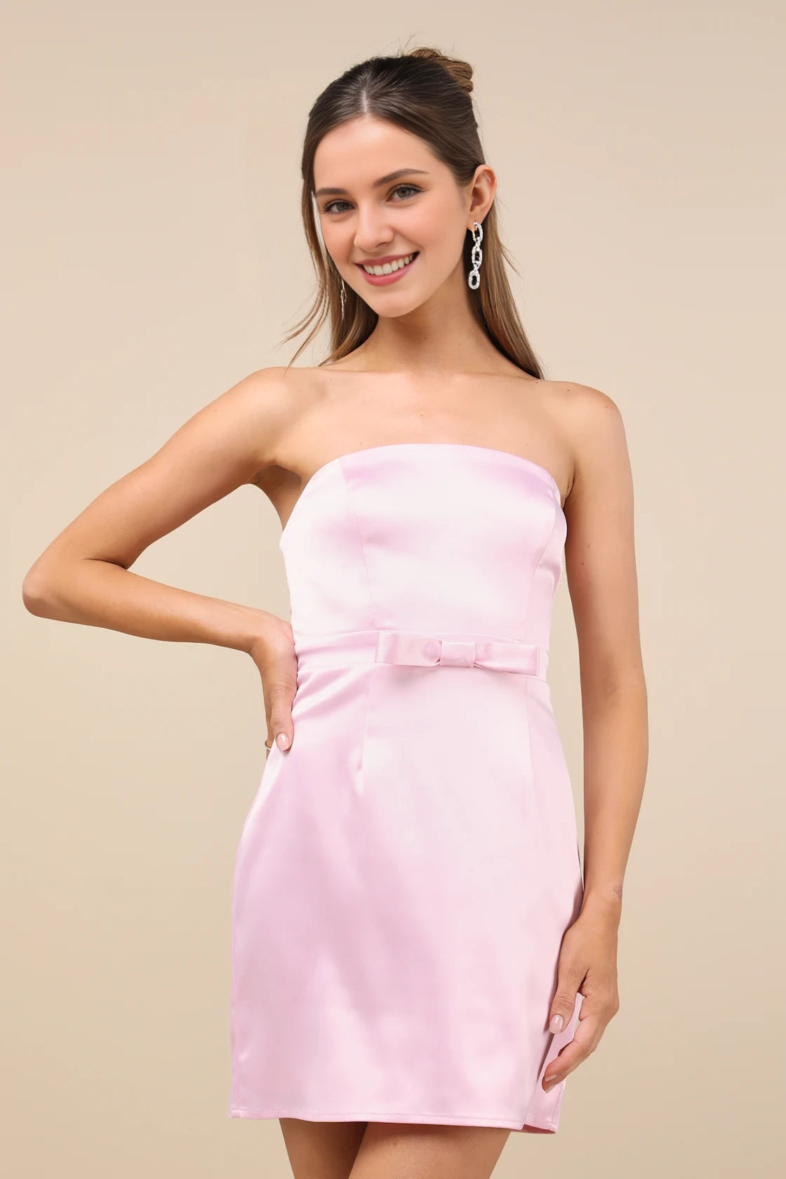 OKBBN elastic woven satin tight corset straight collar waist tight A-line Homecoming Dresses