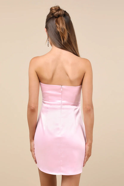 OKBBN elastic woven satin tight corset straight collar waist tight A-line Homecoming Dresses