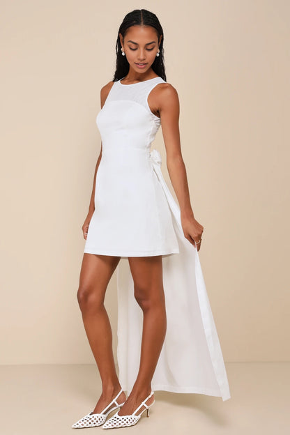 OKBBN elastic woven sleeveless tight corset with see through mesh, low cut round neck, high waist A-line Homecoming Dresses