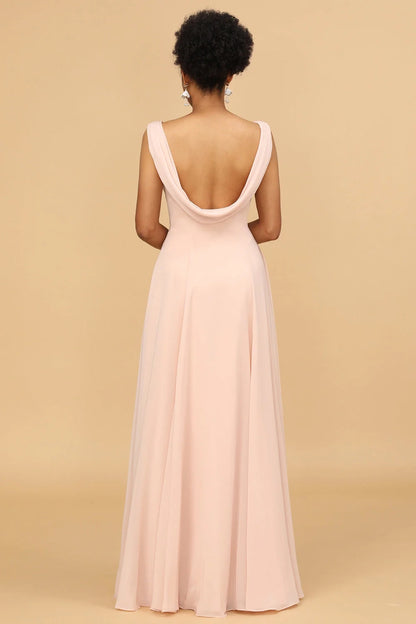 OKBBN elegant A-line V-neck chiffon long Bridesmaid Dresses