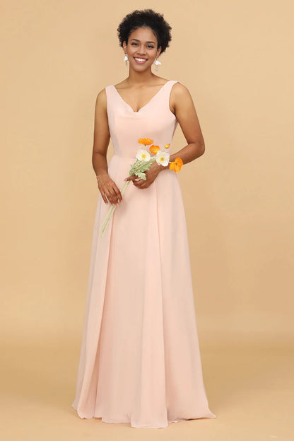 OKBBN elegant A-line V-neck chiffon long Bridesmaid Dresses