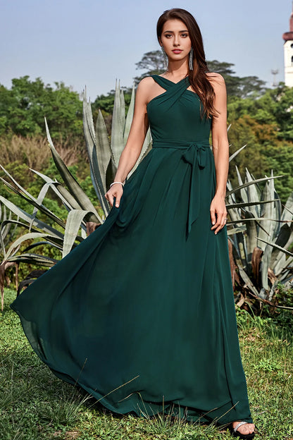OKBBN elegant A-line backless and ground pine chiffon Bridesmaid Dresses
