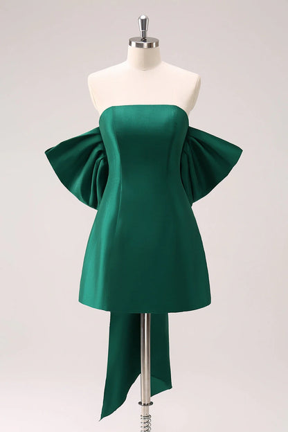OKBBN elegant A-line off shoulder short bow Homecoming Dresses