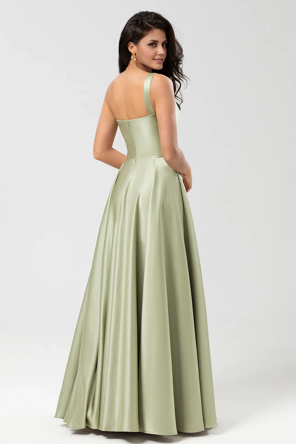 OKBBN elegant A-line single shoulder pleated satin Bridesmaid Dresses