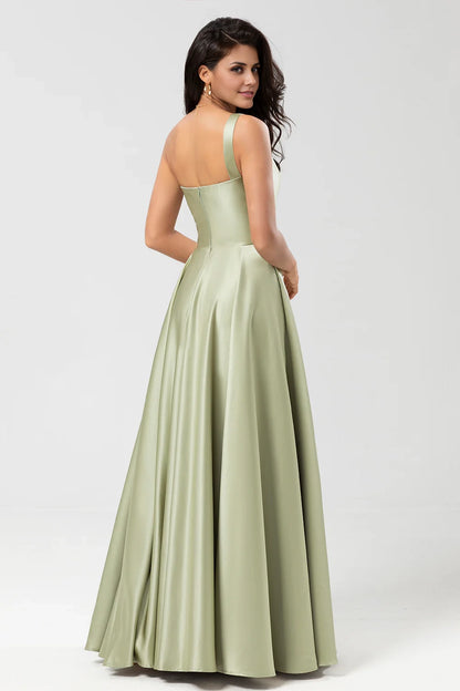 OKBBN elegant A-line single shoulder pleated satin Bridesmaid Dresses