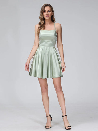 OKBBN elegant A-line sleeveless backless thin shoulder strap short Homecoming Dresses
