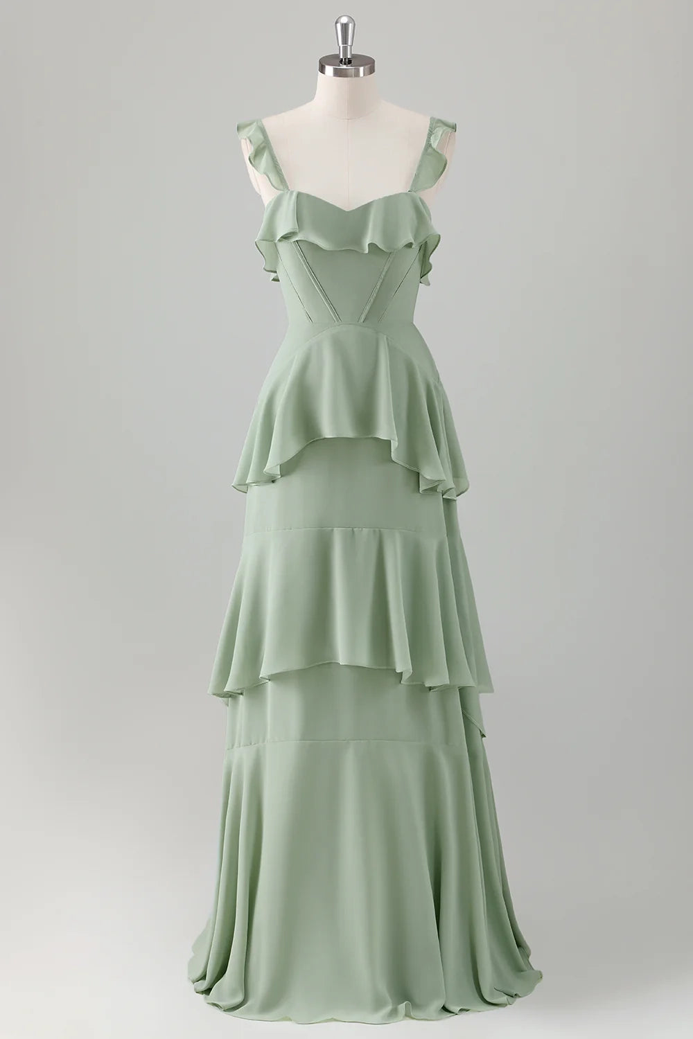 OKBBN elegant A-line square neck chiffon layered long Bridesmaid Dresses