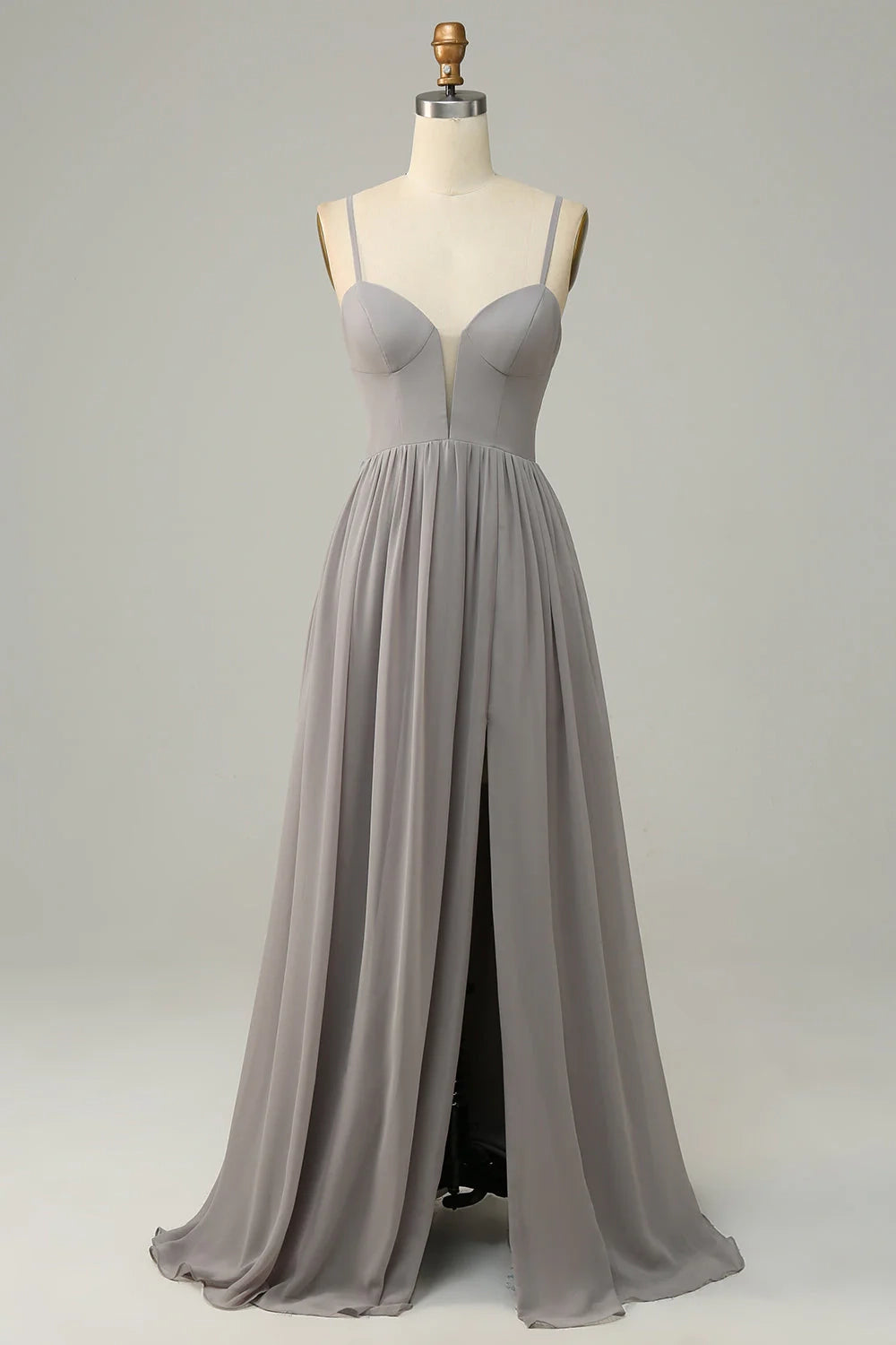 OKBBN elegant A-line thin shoulder strap slit long Bridesmaid Dresses