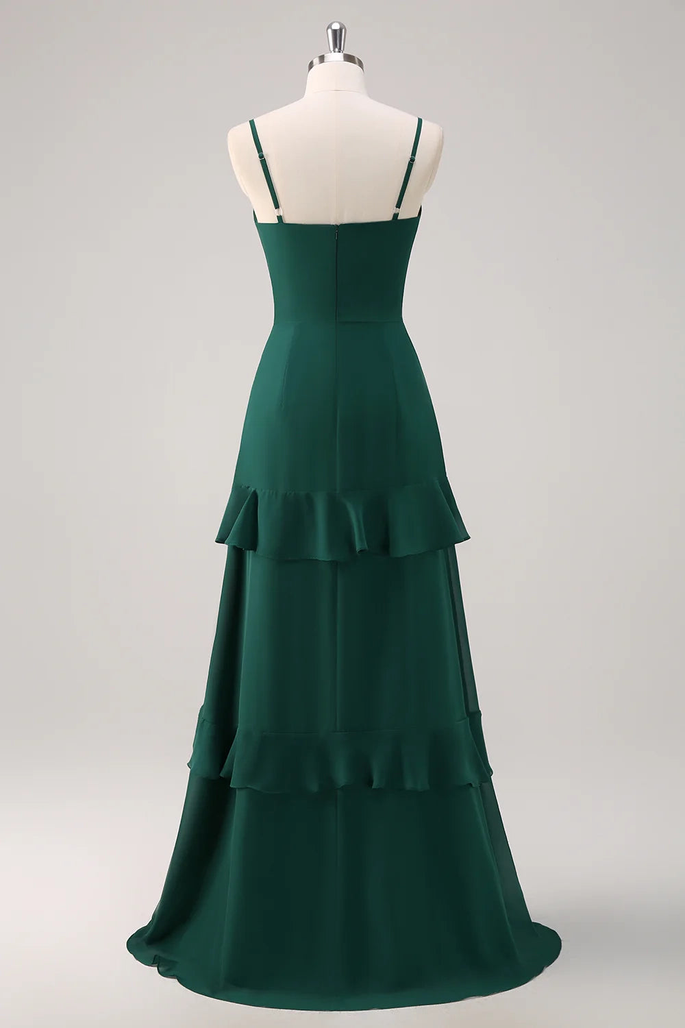 OKBBN elegant A-line thin shoulder strap with ruffled chiffon and floor slit Bridesmaid Dresses