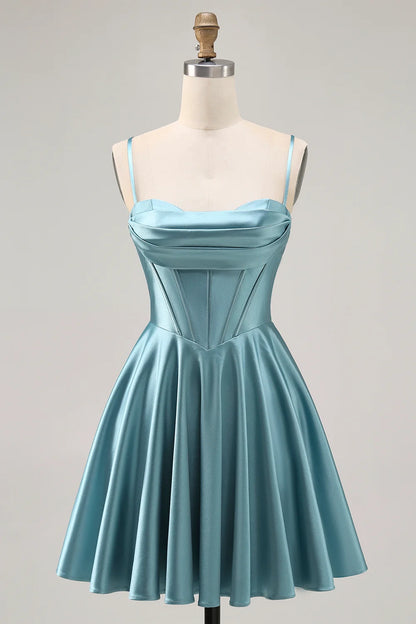 OKBBN elegant A-line waistband satin short classic silhouette Homecoming Dresses