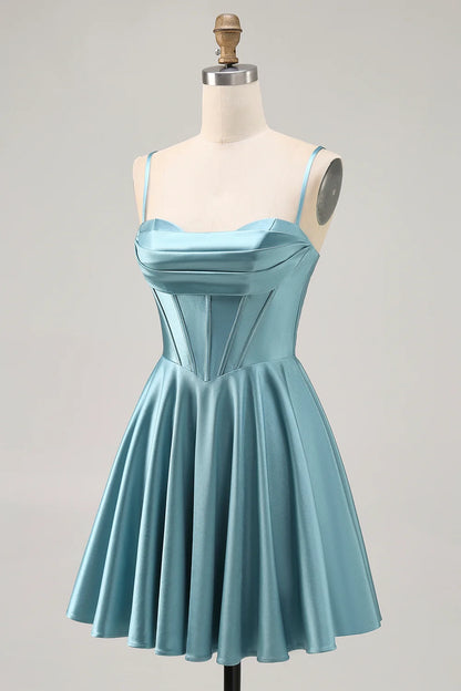 OKBBN elegant A-line waistband satin short classic silhouette Homecoming Dresses