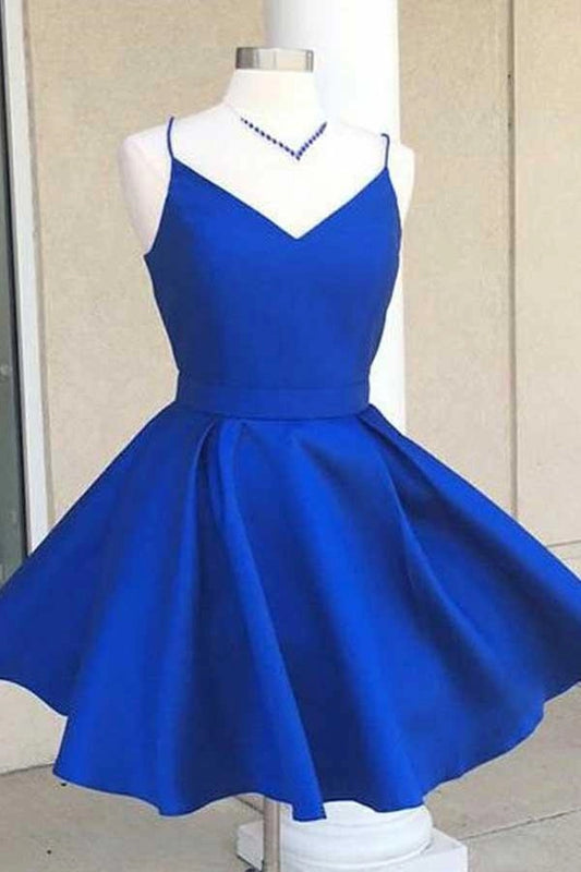 OKBBN elegant V-neck backless satin retro silhouette Homecoming Dresses