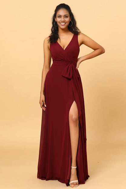 OKBBN elegant V-neck sleeveless and chiffon Bridesmaid Dresses