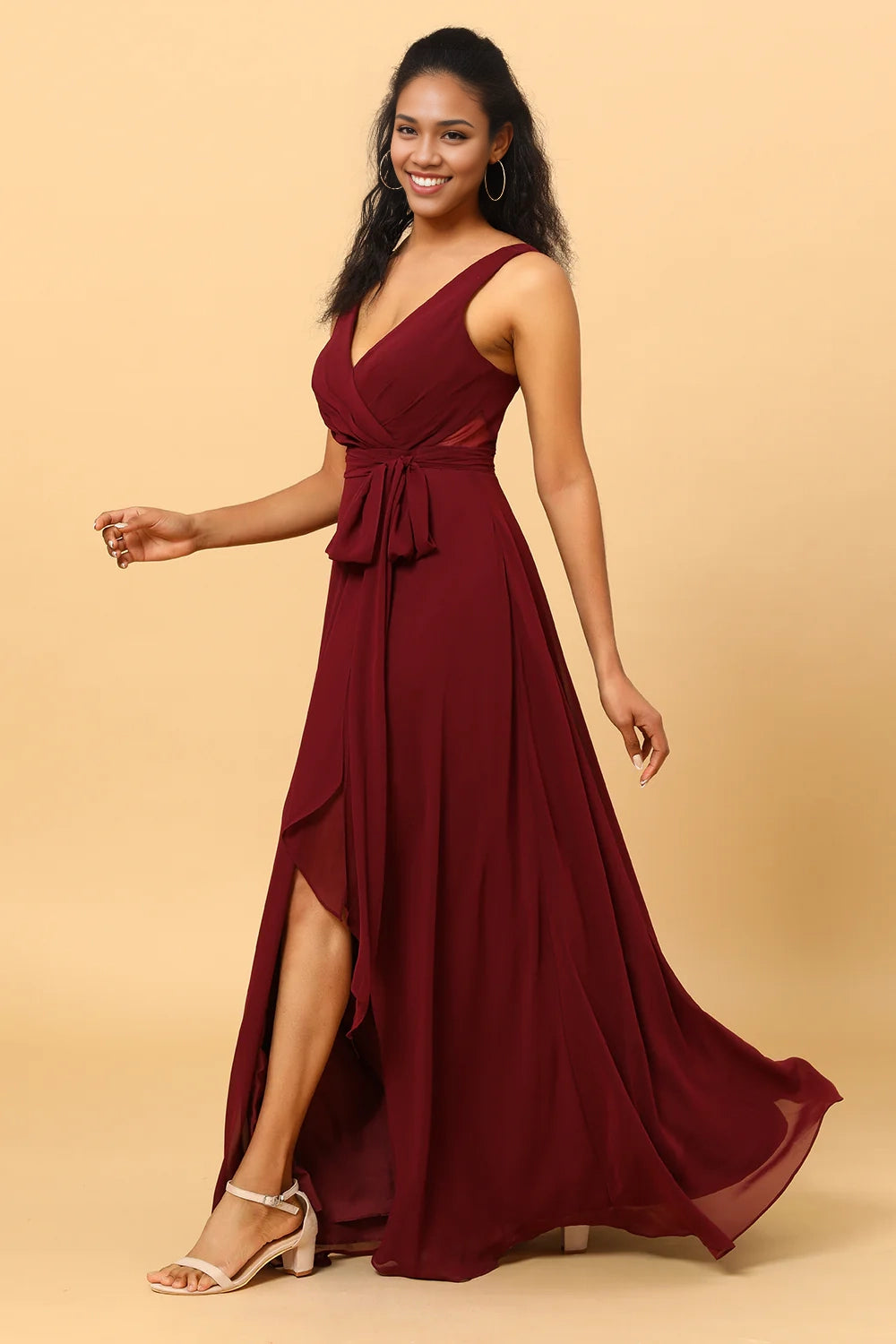 OKBBN elegant V-neck sleeveless and chiffon Bridesmaid Dresses