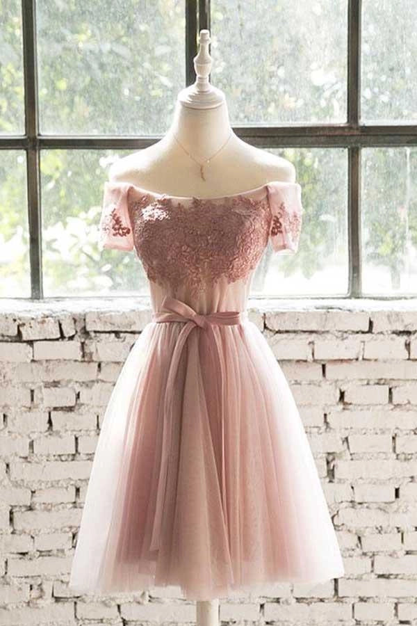 OKBBN elegant and beautiful off shoulder lace chiffon short Homecoming Dresses
