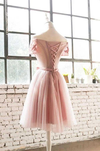 OKBBN elegant and beautiful off shoulder lace chiffon short Homecoming Dresses