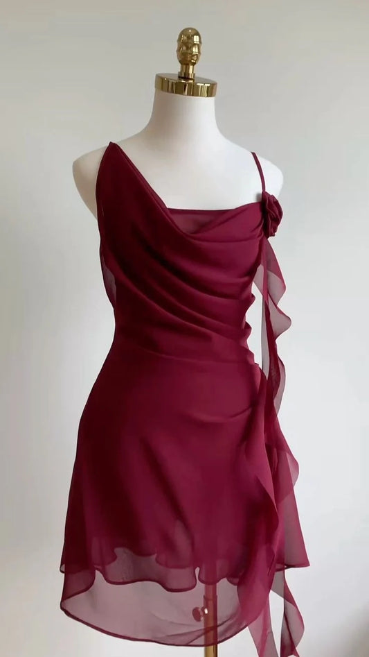 OKBBN elegant and beautiful thin shoulder straps with ruffled edges and chiffon shorts Homecoming Dresses