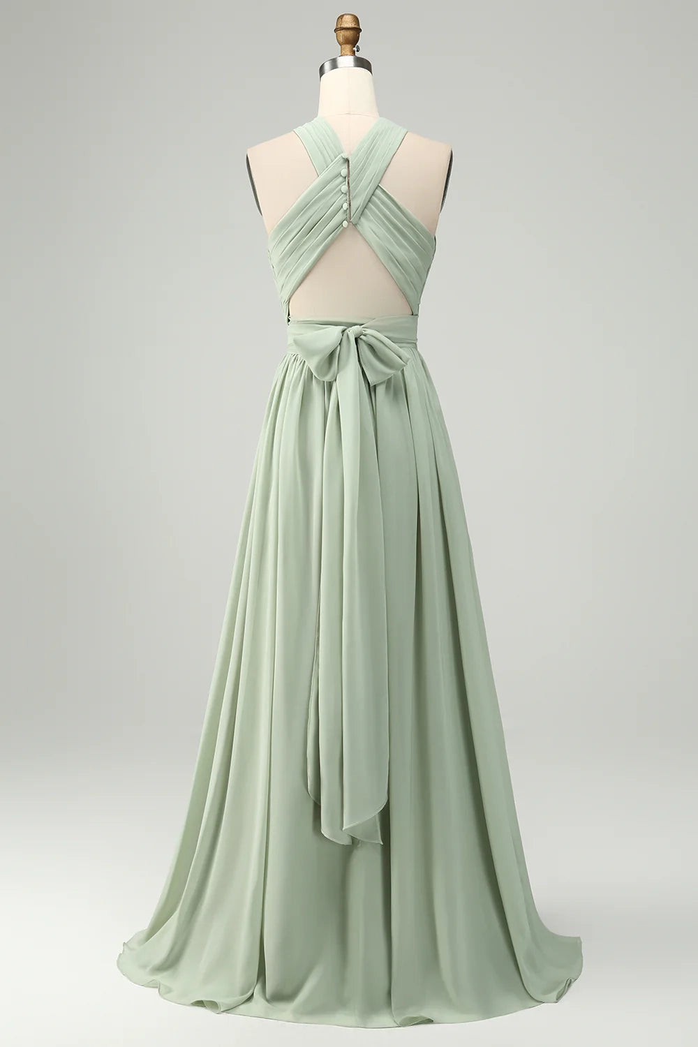OKBBN elegant and charming A-line backless pleated long slit Bridesmaid Dresses