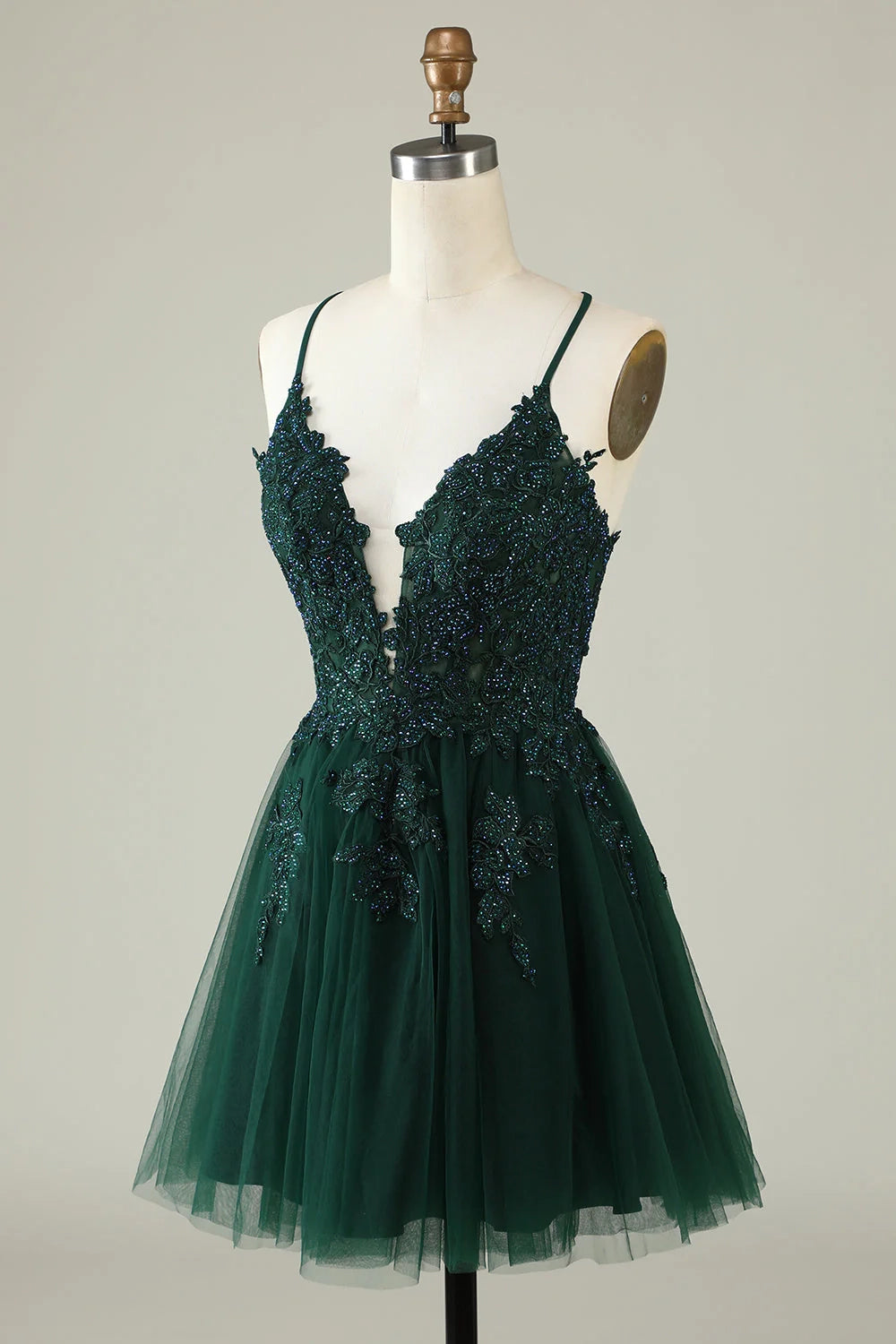 OKBBN elegant and charming A-line thin shoulder strap decal short Homecoming Dresses