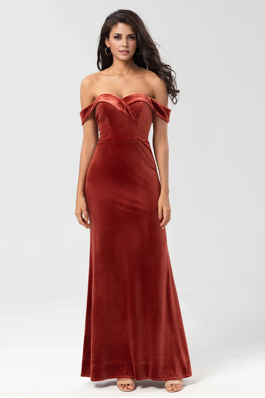 OKBBN elegant and charming mermaid off shoulder velvet Bridesmaid Dresses