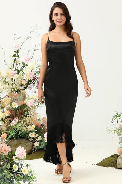 OKBBN elegant and charming mermaid thin shoulder strap satin fringe Bridesmaid Dresses