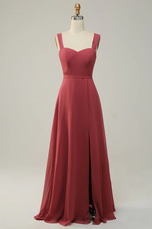 OKBBN elegant and charming sweetheart sleeveless slit long Bridesmaid Dresses