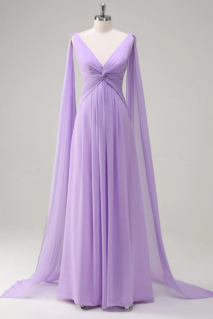 OKBBN elegant and flowing A-line V-neck chiffon long Bridesmaid Dresses