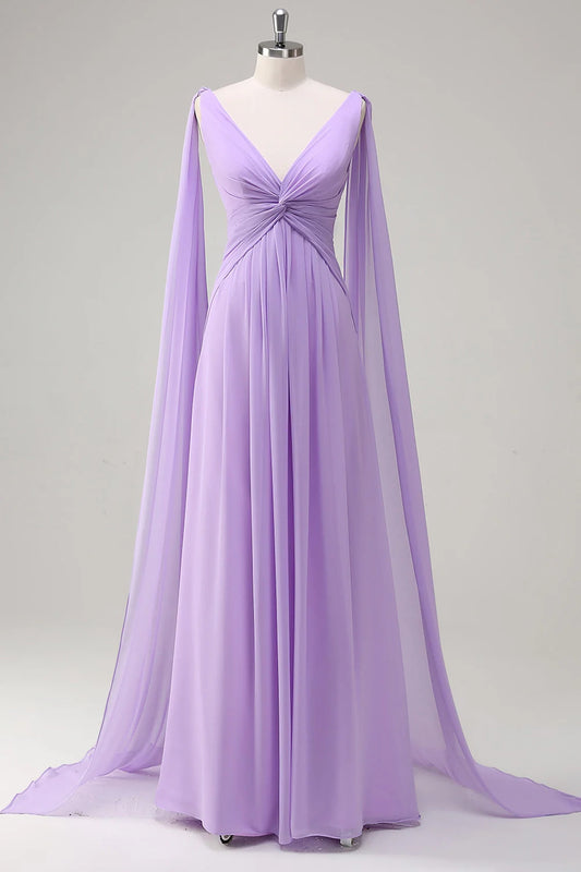OKBBN elegant and flowing A-line V-neck chiffon long Bridesmaid Dresses
