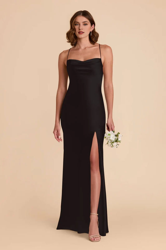 OKBBN elegant and minimalist suspender scarf collar with slit A-line pleated backless thin shoulder strap Prom Dresses