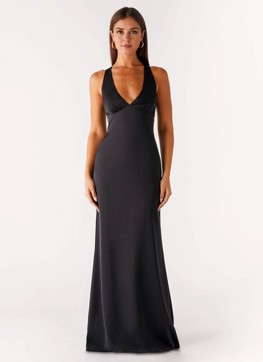 OKBBN elegant and simple low V-neck, pleated lower chest, thick hanging neck shoulder strap, Homecoming Dresses