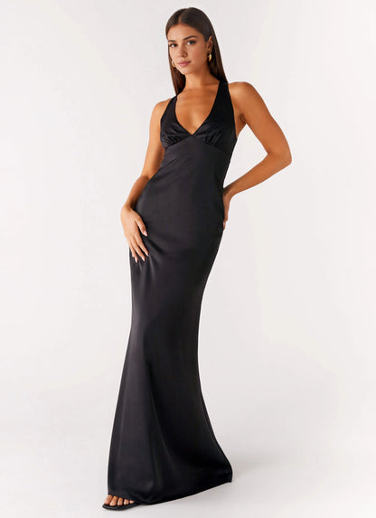 OKBBN elegant and simple low V-neck, pleated lower chest, thick hanging neck shoulder strap, Homecoming Dresses