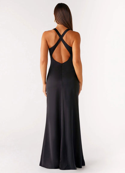 OKBBN elegant and simple low V-neck, pleated lower chest, thick hanging neck shoulder strap, Homecoming Dresses