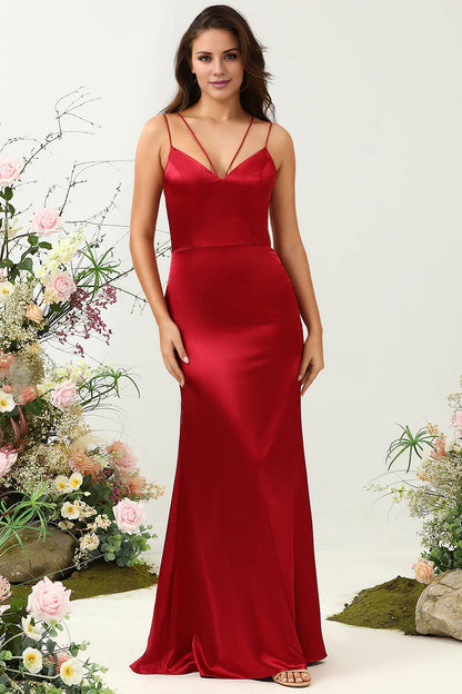 OKBBN elegant backless mermaid slim shoulder strap long satin Bridesmaid Dresses