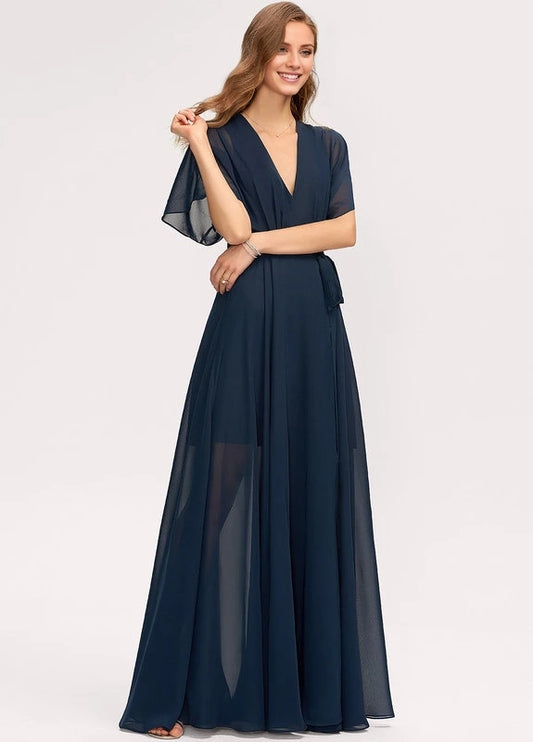 OKBBN elegant chiffon V-neck long Prom Dresses