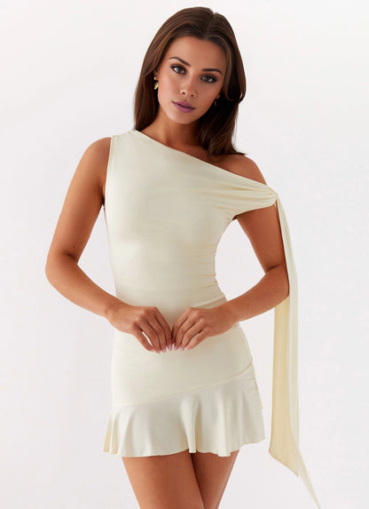 OKBBN elegant cuff tie elastic cut ruffle hem for a relaxed and casual style Homecoming Dresses