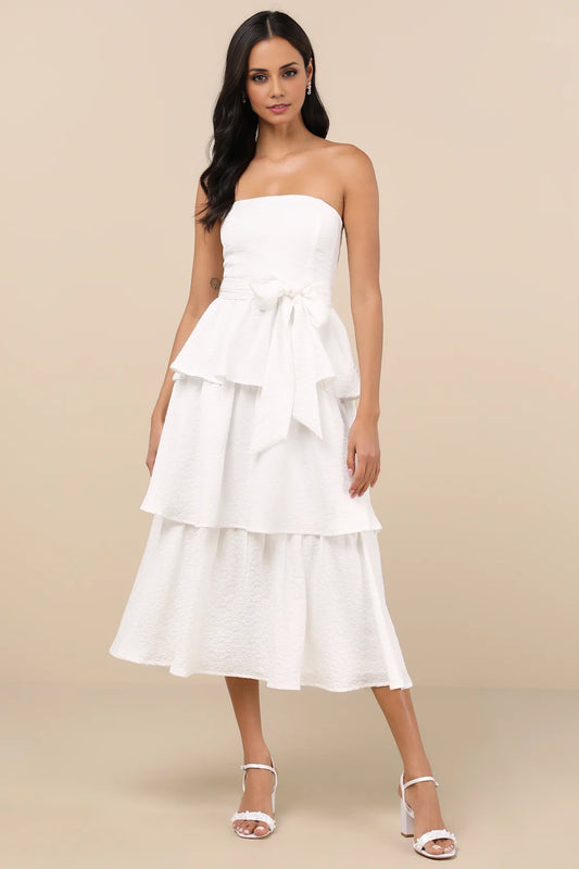 OKBBN elegant jacquard off shoulder layered medium length Homecoming Dresses