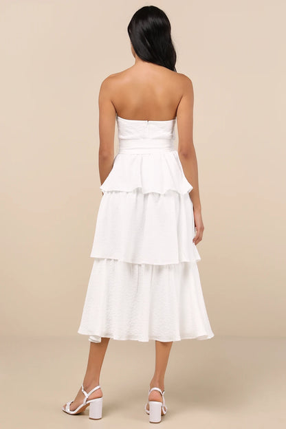 OKBBN elegant jacquard off shoulder layered medium length Homecoming Dresses