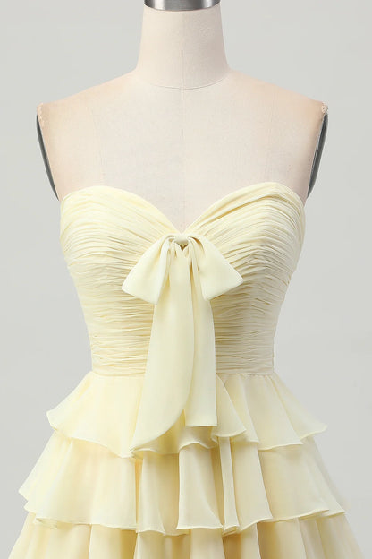 OKBBN elegant layered off shoulder pleated A-line short Homecoming Dresses