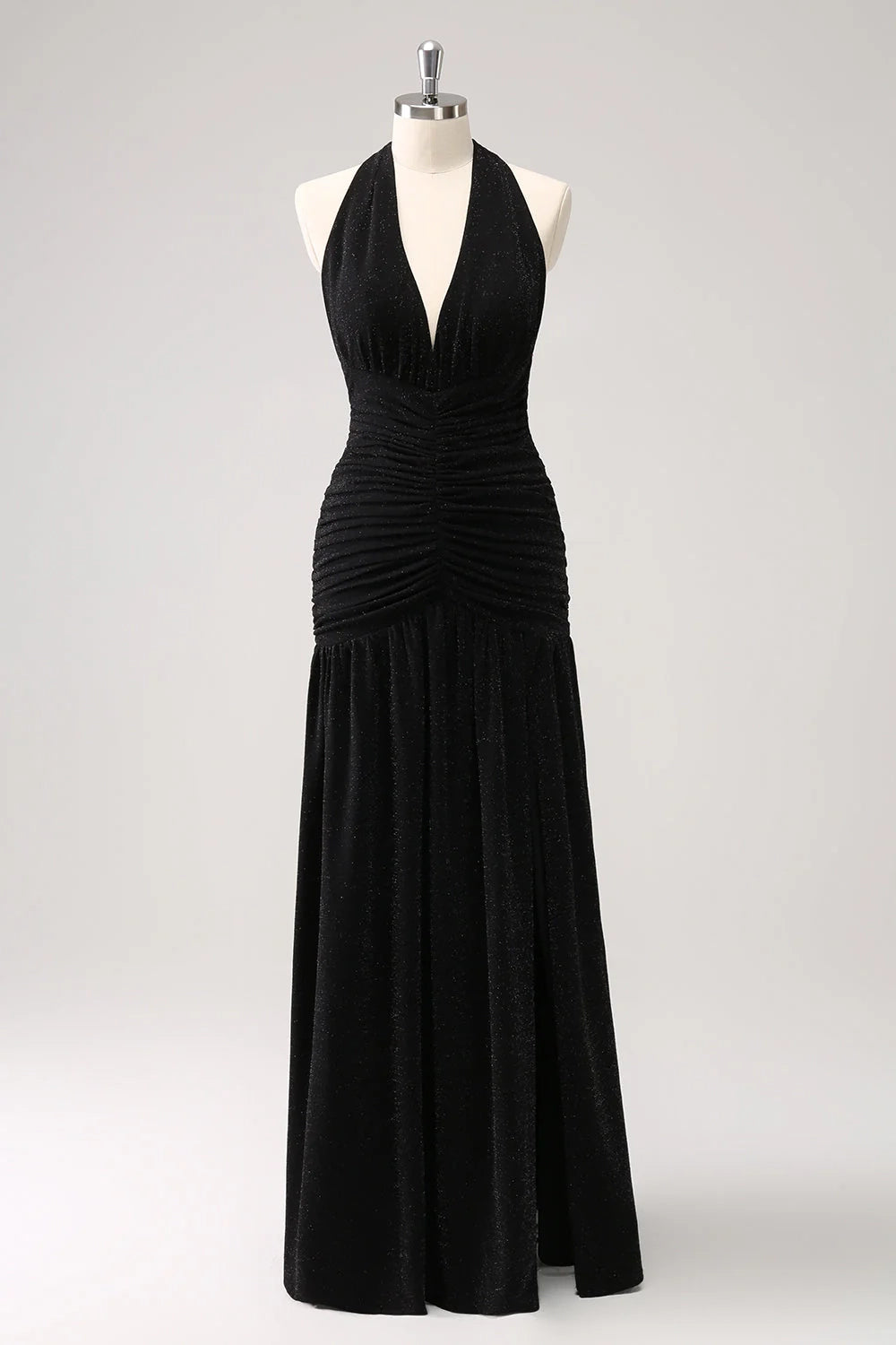 OKBBN elegant mermaid backless pleated long slit Bridesmaid Dresses