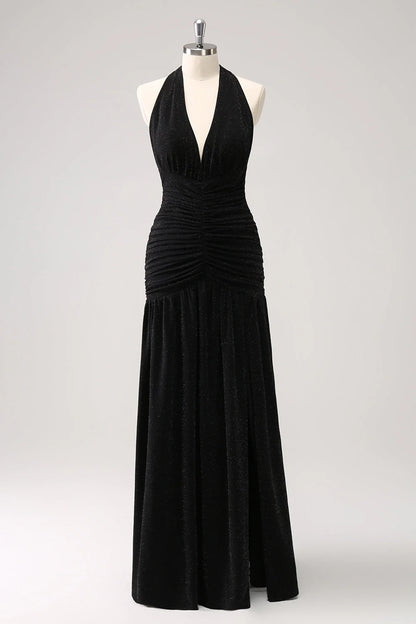 OKBBN elegant mermaid backless pleated long slit Bridesmaid Dresses
