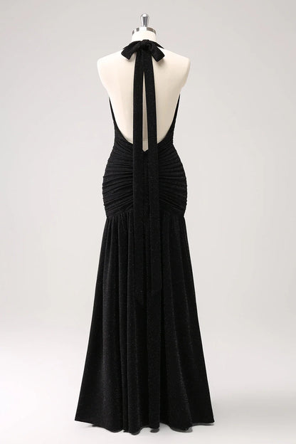 OKBBN elegant mermaid backless pleated long slit Bridesmaid Dresses
