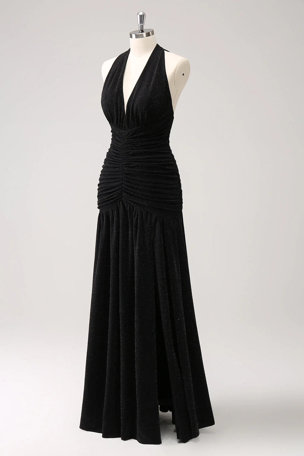 OKBBN elegant mermaid backless pleated long slit Bridesmaid Dresses